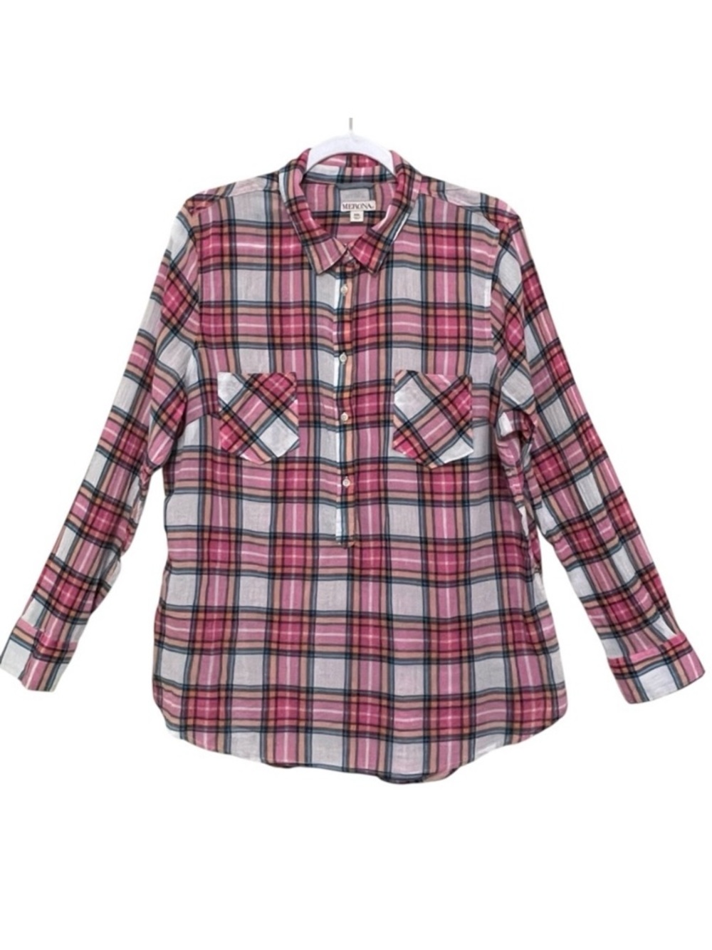 Merona Plaid Multicolor Lightweight Top 100% Cotton Gauzy Summer Casual Size XXL